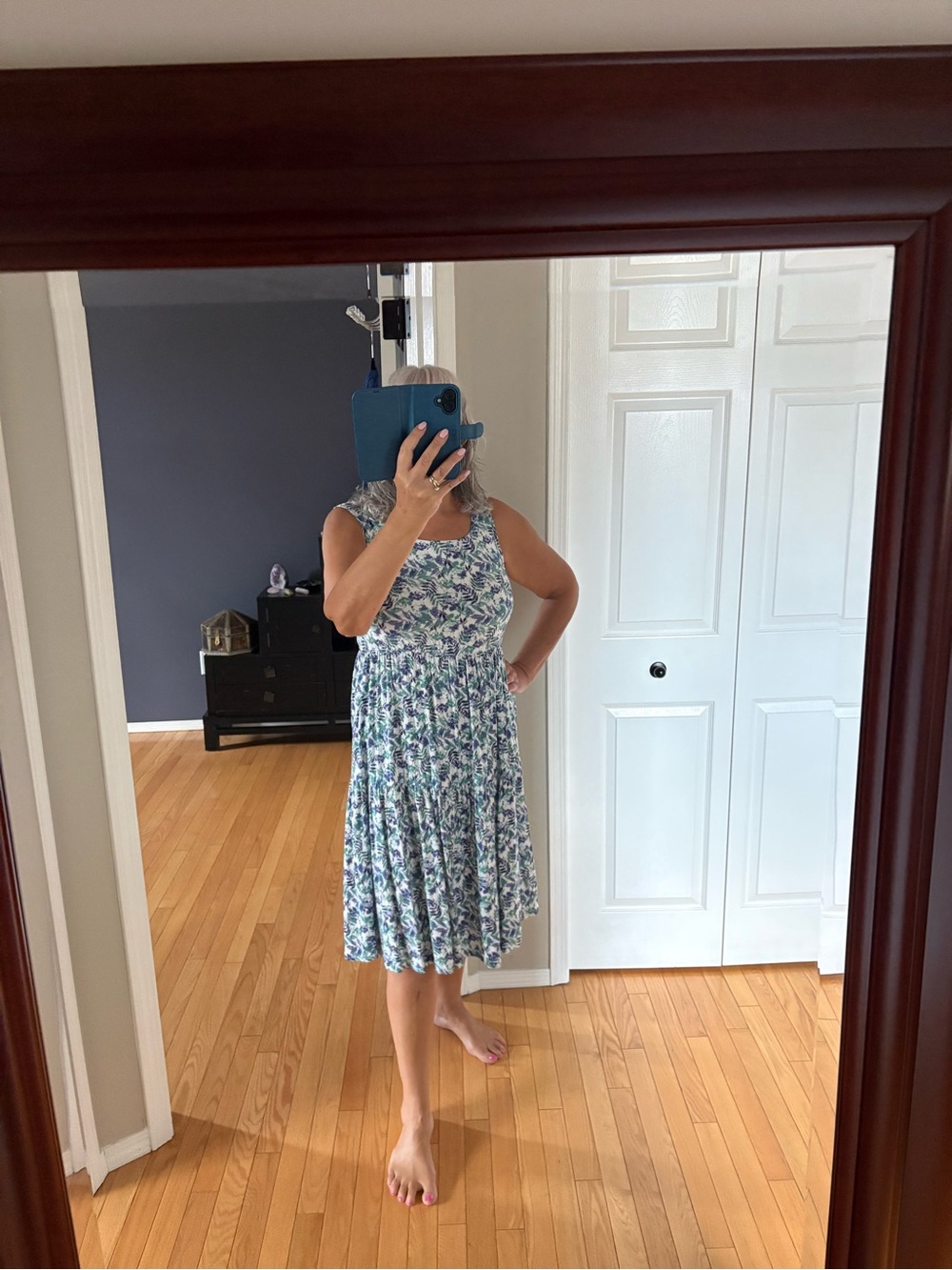 Blue Sky Blue & Green Floral Midi Dress